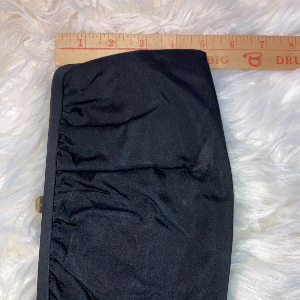 BOBBIE JEROME blk evening bag, sz. on pics, 1 spot, gold handle option. $15 - Picture 6 of 8
